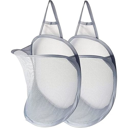 Hanging Laundry Hamper 2 Pack Mesh Laundry Basket Foldable Hamper Collapsible Dirty Clothes Hamper Wall Mounted Storage Bag (Gray)