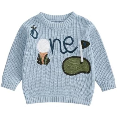 Toddler Baby Boy Girl Golf Outfits New to The Club Embroidery Long Sleeve Knit Pullover Sweater Birthday Outfits