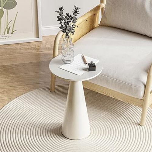 Farmhouse Pedestal Small End Table Round Martini Table Wood Plant Stand Rustic Drink Table for Small Space Living Room, Bedroom, White