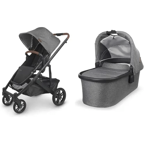UPPAbaby Cruz V2 Stroller/Full-Featured Stroller with Travel System Capabilities/Toddler Seat, Bumper Bar, Bug Shield, Rain Shield Included/Greyson & Bassinet - Greyson