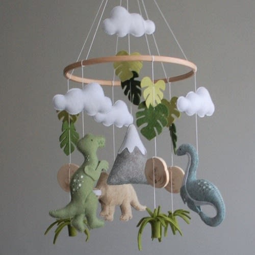 Dinosaur baby mobile for nursery, Natural baby mobile, Neutral gender baby shower gift, Felt mobile hanging, expecting mom gift