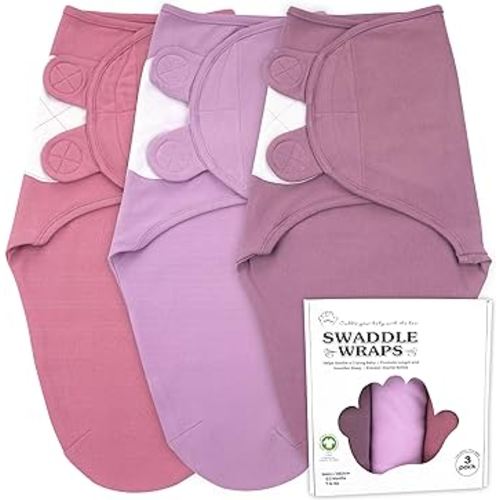 Bublo Baby Organic Baby Swaddle, 3-Pack Newborn Babies Swaddle Sleep Sack, Swaddles 0-3 Months, Infant Sleeping Sack, Easy Adjustable Baby Swaddle Blanket Wrap for Boy Girl (Maroon)