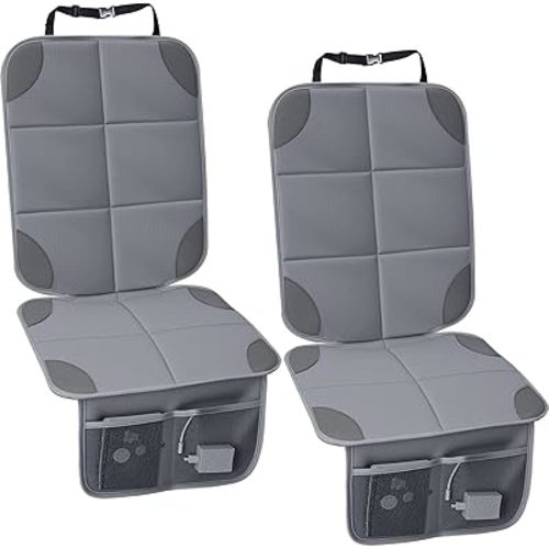2 Pcs Car Seat Protector with Non-Slip Backing and Mesh Pockets 600d Fabric Child Car Seat Covers Waterproof, Durable for Baby and Pet, Sedan SUV Truck (Gray)