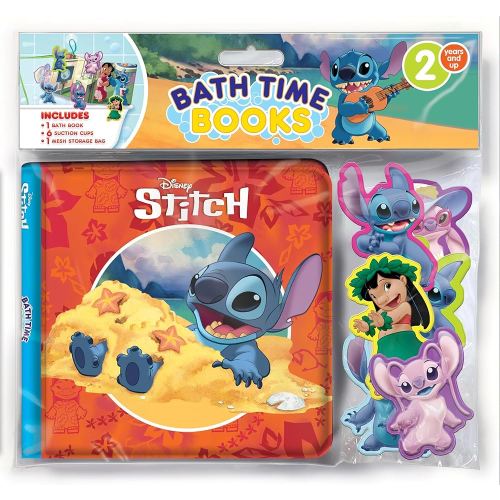 Disney Stitch Bath Time Books - Activity Books for kids, Bath book, 6 Padded suction cups, 1 Mesh bag