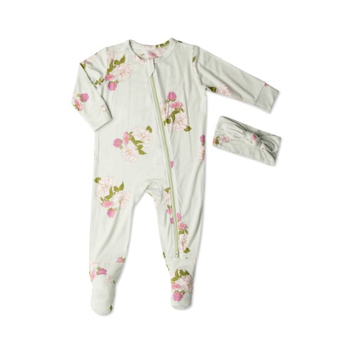 Baby Grey by Everly Grey Zip Footie & Head Wrap Set, Newborn
