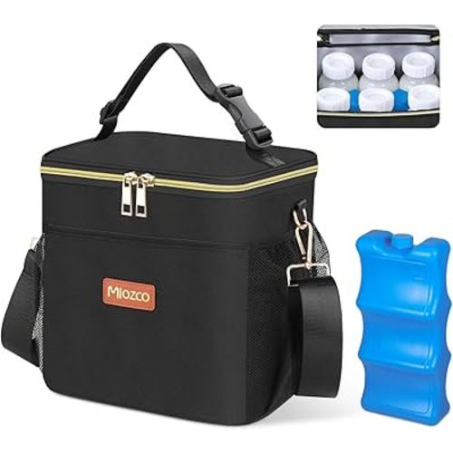 Breastmilk Cooler Bag with Ice Pack - Insulated Baby Bottle Cooler Bag Fits 6 Bottles Up to 11 Oz Milk Bottle Travel Bag Breastmilk Storage Bag Perfect for Nursing Working Mom Daycare, Black