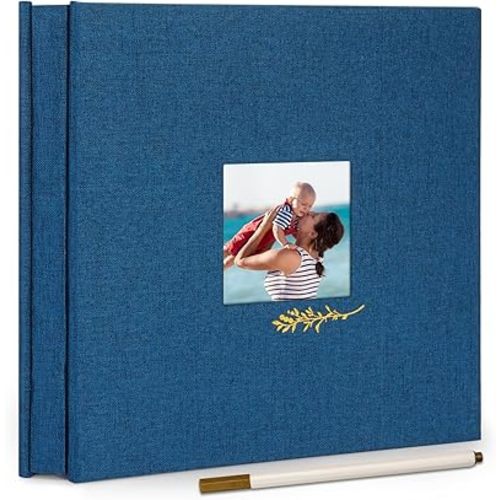 Vienrose Photo Album Self Adhesive for 4x6 5x7 8x10 Pictures, Linen Photo Album Book with Sticky Pages DIY Scrapbook Album with A Metallic Pen, Memory Book for Wedding Baby Family Travel