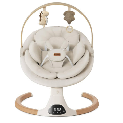 Baby Swings for Infants, Monamii Baby Swing, Infant Swing with 5 Speeds, 10 Lullabies, Electric Swing for Baby, Indoor & Outdoor Use (Beige)