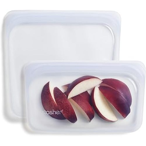 Stasher Premium Silicone Reusable Food Storage Bags, 2-Pack, Clear, Multi-Use Food Storage Bags, Lunch Bag, Travel Containers, BPA Free, Leak-free, Dishwasher-Safe, Eco-friendly