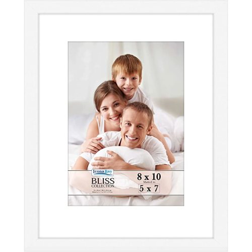 Icona Bay 8x10 White Picture Frame with Removable Mat for 5x7 Photo, Modern Style Wood Composite Frame, Table Top or Wall Mount, Bliss Collection - 8x10 Mat to 5x7