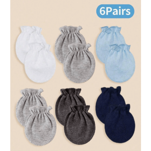 6pairs Newborn Baby Solid Color Mittens, 0-6 Months, Anti-Scratch Gloves For All Seasons, Infant Clothing Accessories, Gift For Baby Boy