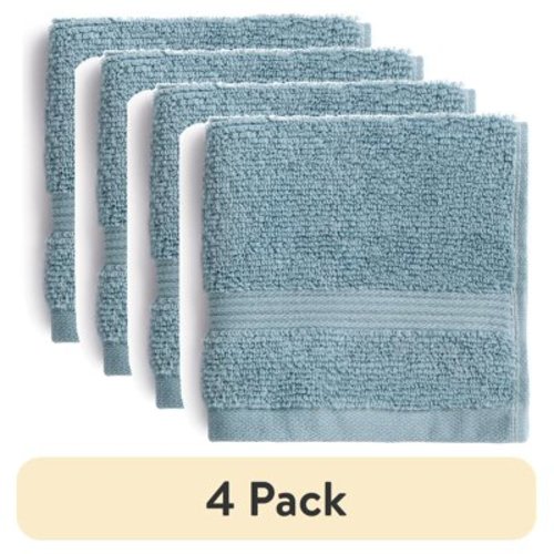 (4 pack) Mainstays Performance Solid Washcloth, 12" x 12", Blue Linen