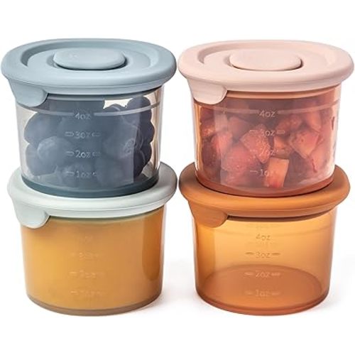 Moonkie Silicone Baby Food Containers | 4 oz Baby Food Storage Jars with Airtight Lids | Reusable Baby Food Jars, Freezer,Microwave and Dishwasher Safe, Perfect for Infant & Toddler