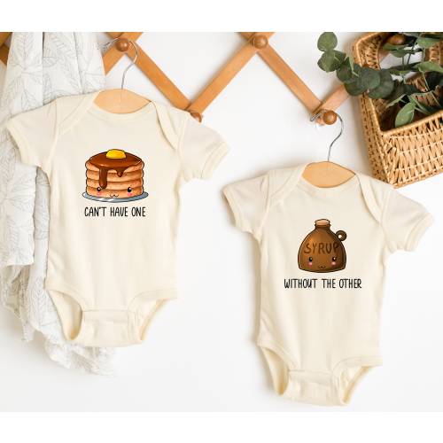 Twin Baby ONESIES® Brand Bodysuit - Can&#39;t Have One Without The Other - Funny Pancake and Syrup - Cute Foodie Twins - Baby Shower Twins Gift