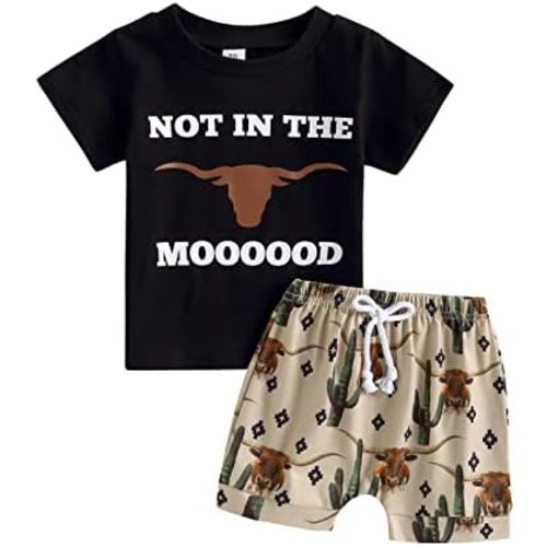 Muasaaluxi Western Baby Boy Summer Clothes Cow Print Short Sleeve T-Shirt Casual Shorts Toddler Boy Outfits 0-3T
