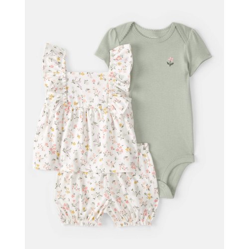 Baby Girl 3-Piece Floral Outfit Set - White/Green | Carter's