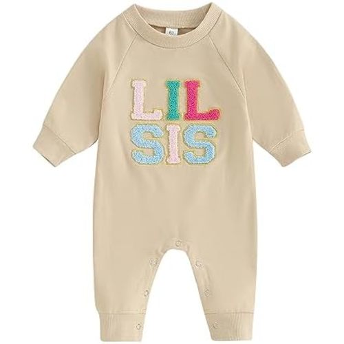 VISGOGO Infant Baby Boy Girls Big Lil Bro Big Lil Sis Matching Set Sweatshirt Romper Embroidery Sweater Toddler Clothes