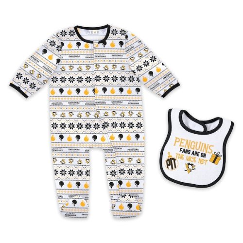 Newborn Pittsburgh Penguins WEAR by Erin Andrews Allover Print Full-Zip Sleeper & Bib Christmas Set