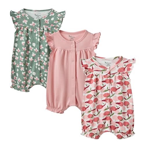 Minicoco 3-pack 100% Cotton Baby Girl Rompers, 0-24 months Ruffle Sleeve Toddler Romper Summer Clothes Set