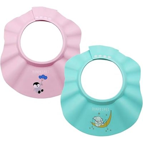 Baby Shower Shampoo Cap 2Pcs Adjustable Safety Eva Bath Visor Waterproof Soft Hair Washing Guard Accessories Bathing Hat for Girls, Boys, Infants, Kids and Toddlers-pink/green