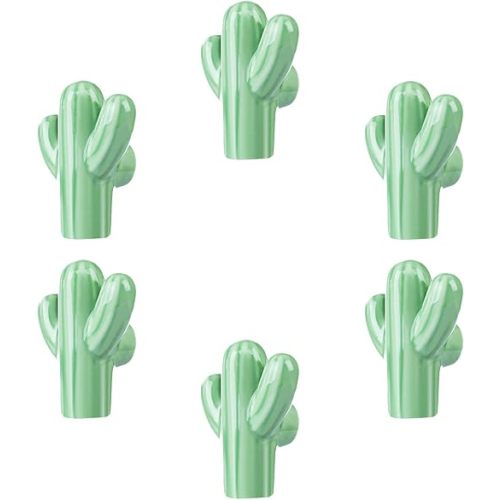 Cactus Shape Ceramic Drawer Pulls Handles for Nursery Dresser Cupboard Wardrobe Cabinet Kitchen Desert Green Plant Theme Knobs Pack of 6 (Green)