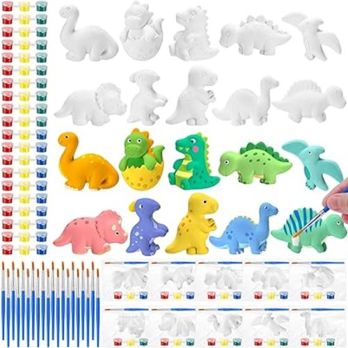 20 Set Dinosaur Unicorn Mermaid Donut Jungle Animal DIY Painting Kit Pumpkin Snowman Ceramic Paint Your Own Figurines Unpainted Plaster Craft for Party Favor(Dinosaur)