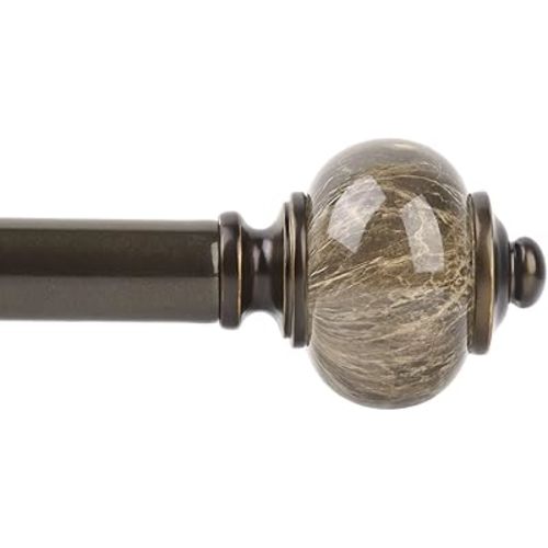 KAMANINA 1 Inch Curtain Rods for Windows 48 to 84 Inches (4-7ft), Antique Bronze Single Heavy Duty Curtain Rod, Decorative Drapery Rod with Marble End