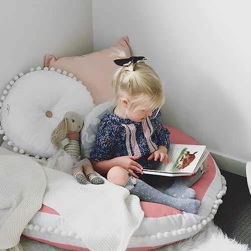 Large Floor Pillow Kids Round Floor Cushion Seating, 35 inches Big Circle Pillow, Round Pillows Seating for Children, Oversized Mat for Reading Nook Teepee Playroom Nursery Canopy Pink