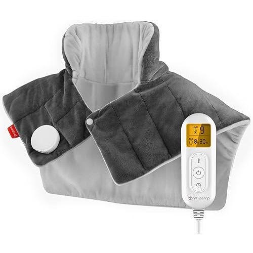 Heating Pad for Neck and Shoulders and Back, Comfytemp FSA HSA Eligible Weighted Electric Heat Pad for Pain Relief, 2.6lb Large Heated Wrap, 9 Heat Settings, 11 Auto-Off, Women Men Birthday Gifts Gray