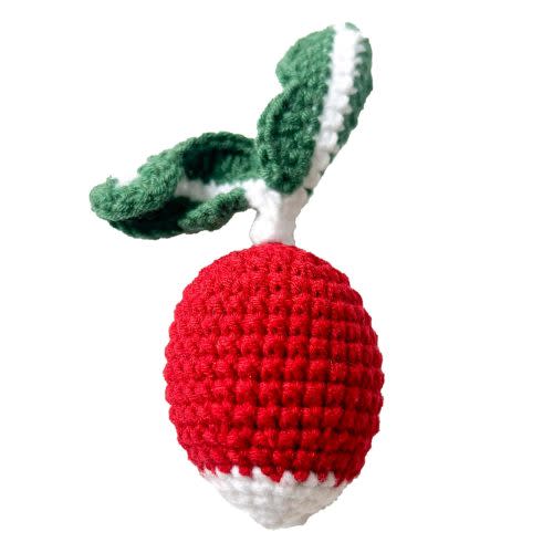 Chippi & Co Crochet Baby Rattle, Crochet Baby Toys, Stuffed Baby Doll, Organic Wooden Newborn Toys, Knitted Stuffed Animals for Babies Boy, Girl, Montessori Toys, Mom To Be Gifts (Radish)