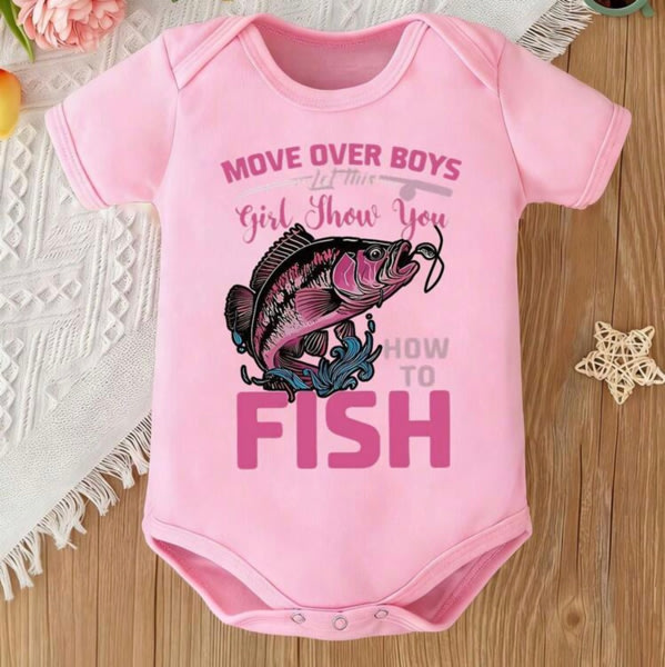 Baby Move Over Boys Fishing Graphic Short Sleeves Snaps Closure