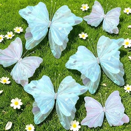 IMengjbang 6 Pcs Giant Artificial Butterfly Party Decorations, 20 Inch and 12 Inch 3D Silk Hanging Butterflies for Baby Shower Decorations Girls Women Paper Flowers for Wall Decoration