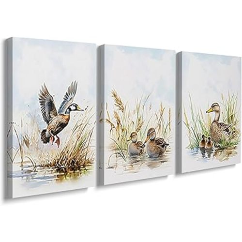Mallard Duck Canvas Wall Art Set of 3,Ducks Nursery Kids Prints,Gender Neutral Wall Decor Picture Farmhouse Animal Wall Art Prints for Toddler Nursery Home Decoration 12"x16"