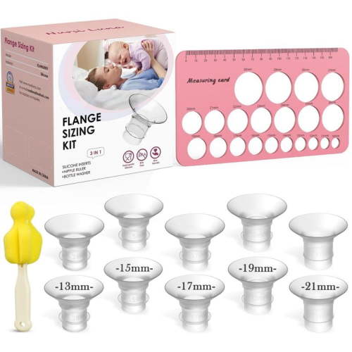 3-in-1 Breast Pump Flange Sizing Kit with 10 Inserts(13/15/17/19/21mm), Measuring Ruler & Cleaning Brush-Ultimate FitAccessories