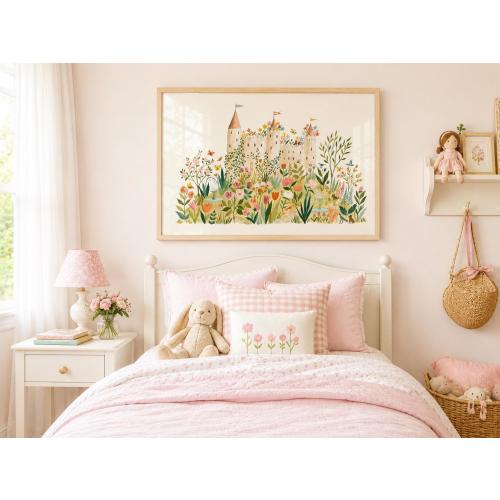 Fairytale Castle Nursery Wall Art, Floral Castle Print, Princess Bedroom Decor, Whimsical Castle Art, Cottagecore Girls Room Wall Decor