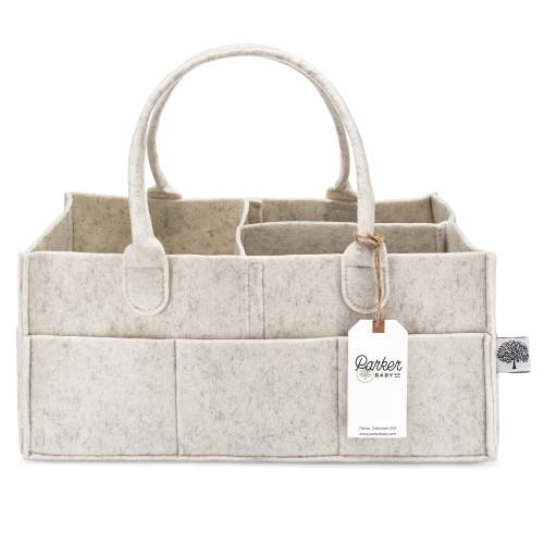 Parker Baby White Felt Diaper Caddy - Large Nursery Storage and Dispenser