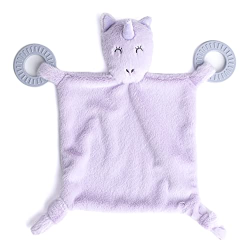 Bella Tunno Teether Buddy – Soft, Plush Baby Lovey with Textured Baby Teether Toy and Gentle Rattling Head, Comforts and Brings Teething Relief, Colorful Animal-Themed Baby Teething Toys (Unicorn)