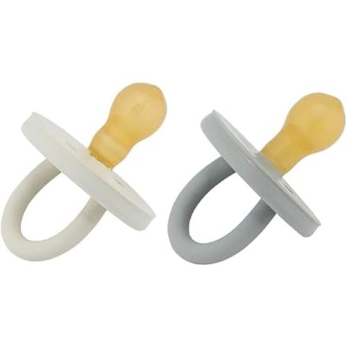 HEVEA Natural Rubber BumiBébé Pacifiers - Newborn 0+ Months - Round Teat Shape - Two-Pack - Dove Grey & Sage