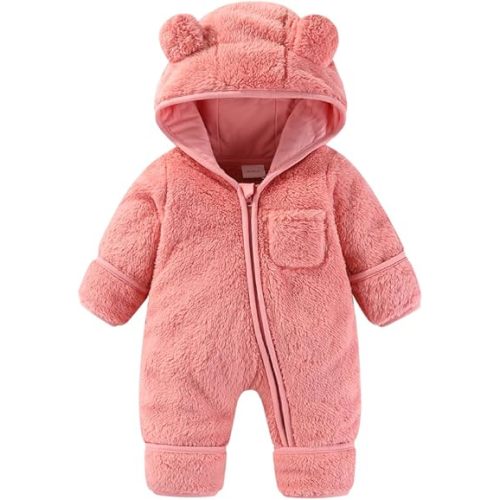 XIFAMNIY Newborn Baby Winter Snowsuit - Bear Outfit Fleece Warm Jumpsuit Romper Hooded Clothes for Infant Girls Boys