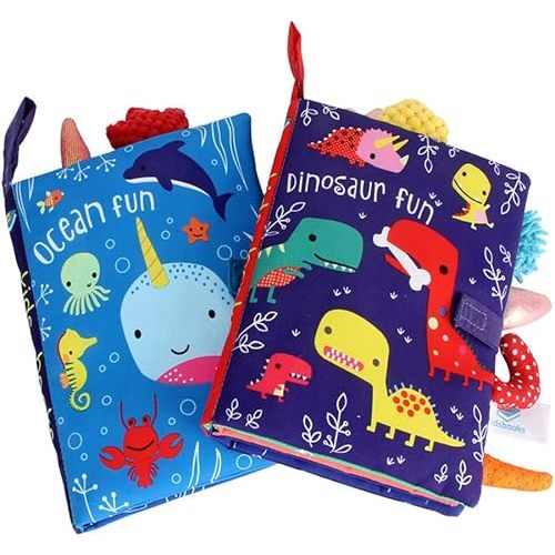 ORAPOH Baby Books 0-6 Months,2PCS Tail Baby Books 6 to 12 Months Touch Feel Books, Soft, Crinkle & Squeaky Sensory Toys for Baby Shower, Valentine's Gifts, Easter Basket Stuffers