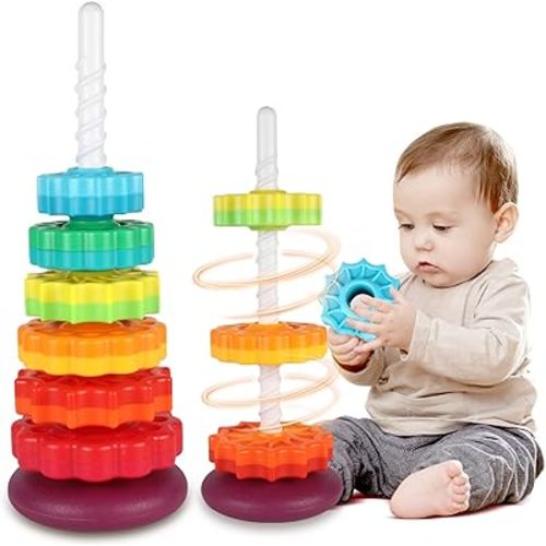 Spinning Stacking Toys for Toddlers 1-3, Ring Stacker Baby Toys 0-6-12-18 Months, Spinner Toys for Babies, Montessori Autism Sensory Toys, 1 2 3 Year Old Girl Boy Christmas Birthday Gifts