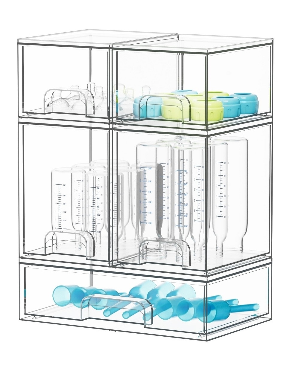 SpaceAid Bottle Storage Organizer Baby - Acrylic Bottles Station Organizer Container, Stackable Clear Drawers for Countertop, Vanity, Bathroom, Cabinet, Pantry Organization, 5 Pack, 2S2M1L, 15.4" H