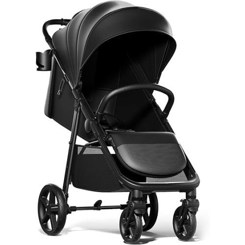 Mompush Nova Baby Stroller, Spacious Seat & Lie-Flat Mode, Infant Stroller with Large UPF 50+ Canopy, Compact Folding with One Hand, Suit for Birth to 50 LB