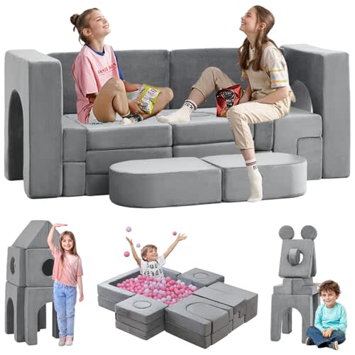 Domiqut 22Pcs Modular Kids Play Couch, Floor Sofa for Children, 1000+DIY Creativing Playroom Furniture for Toddlers,Convertible Foam and Floor Cushion for Boys and Girls