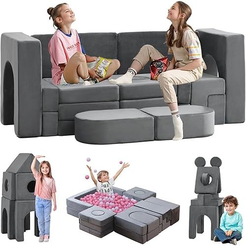 22Pcs Modular Kids Play Couch, Floor Sofa for Children, 1000+DIY Creativing Playroom Furniture for Toddlers, Convertible Foam and Floor Cushion for Boys and Girls