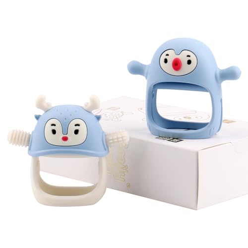Smily Mia Penguin and Reindeer 2Pack Baby Teething Toys Gift Set for 0-18Months Babies