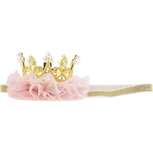 Princess Toddler Girls Crown Tiaras Baby Elastic Birthday Party Crown Headband Photo Props Gift (Pear&Gold)
