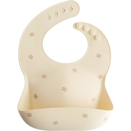 mushie Silicone Baby Bib | Adjustable Fit Waterproof Bibs (Pretzel)