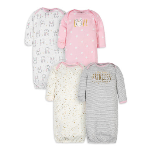 Gerber Baby Girls Lap Shoulder Gowns with Mitten Cuffs, 4-Pack
