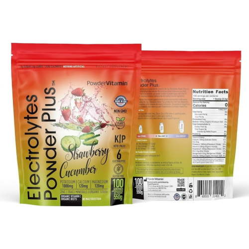 PowderVitamin Electrolytes Powder Plus (100 Servings) Strawberry Cucumber Electrolyte Powder Zero Calorie Keto,0Sugar, No Maltodextrin,1000mg Potassium,120mg Calcium,120mg Magnesium, Hydration Powder
